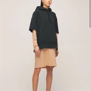 MM6 -Margiela Black Short-Sleeve Hoodie with Tan Layered Dress